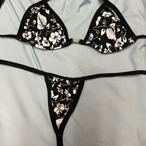 Black and White Floral Bikini Set